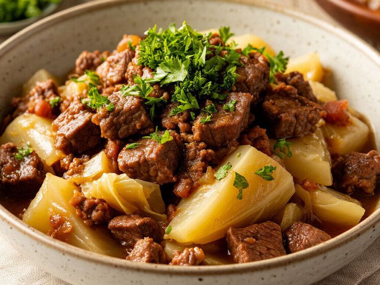 Сытный ужин для всей семьи: говядина с капустой