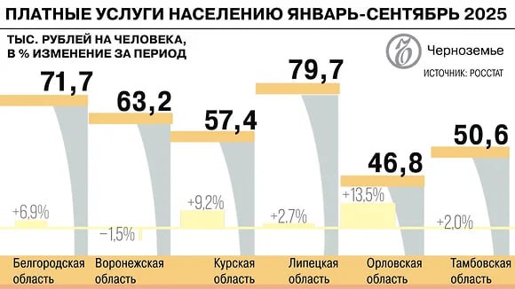 Рынок платных услуг в Черноземье вырос на 4,3% за три квартала 2025 года