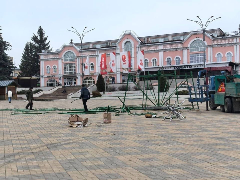 Главную ёлку Ельца устанавливают на площади Ленина