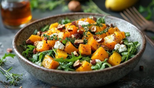 Цезарь без традиций: готовим тыквенно-грушевый салат с фундуком