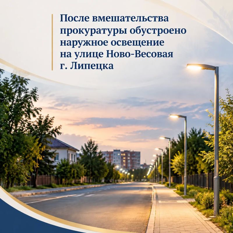 После вмешательства прокуратуры обустроено наружное освещение на улице Ново-Весовая г. Липецка