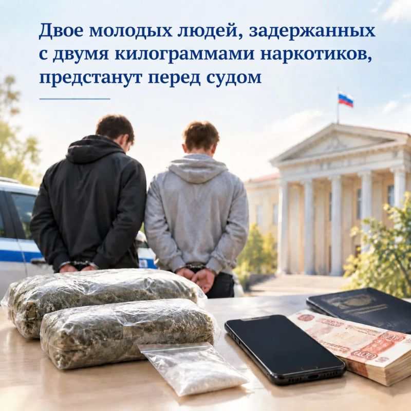 Двое молодых людей, задержанных с двумя килограммами наркотиков, предстанут перед судом