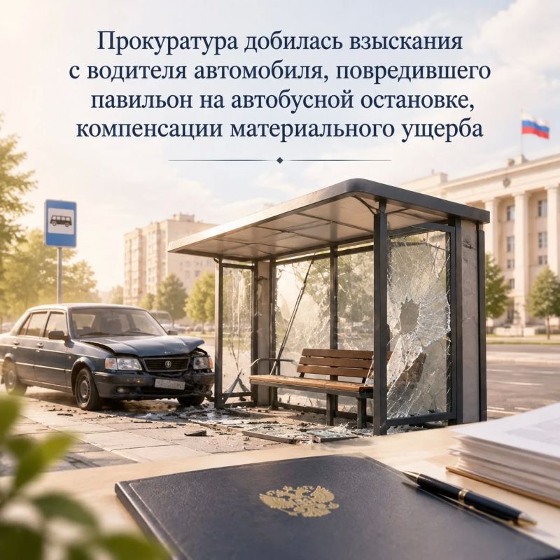 Прокуратура добилась взыскания с водителя автомобиля, повредившего павильон на автобусной остановке, компенсации материального ущерба
