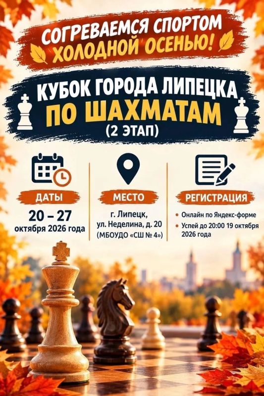 Кубок г. Липецка по шахматам состоится уже на следующей неделе